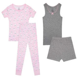 Girls Cotton Snug Fit Pajama Pant and Short Set
