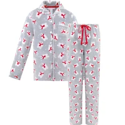 Microfleece Button-Up Pajama Gift Set with Notch Collar