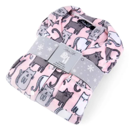 Microfleece Button-Up Pajama Gift Set with Notch Collar