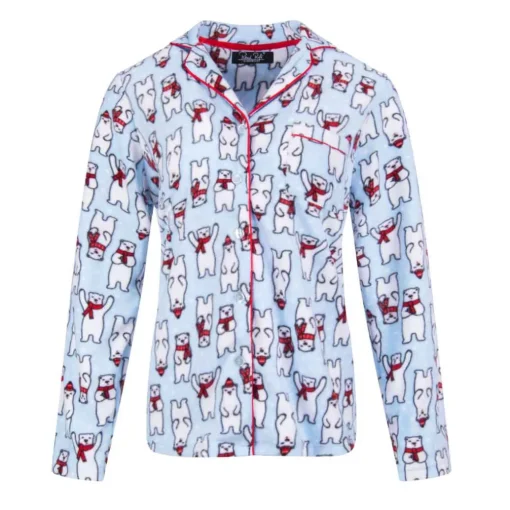 Microfleece Button-Up Pajama Gift Set with Notch Collar