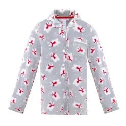 Microfleece Button-Up Pajama Gift Set with Notch Collar