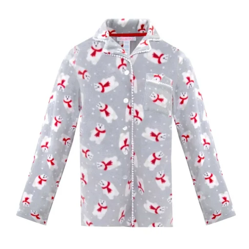 Microfleece Button-Up Pajama Gift Set with Notch Collar