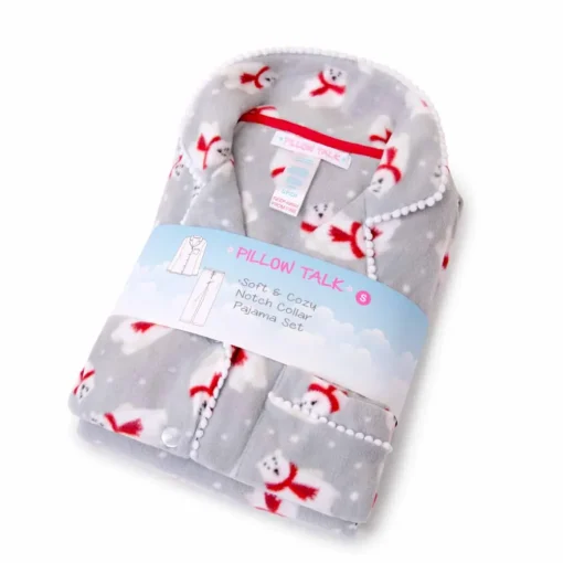 Microfleece Button-Up Pajama Gift Set with Notch Collar