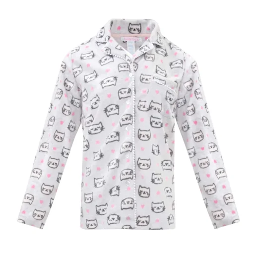 Microfleece Button-Up Pajama Gift Set with Notch Collar