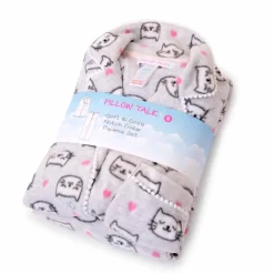 Microfleece Button-Up Pajama Gift Set with Notch Collar