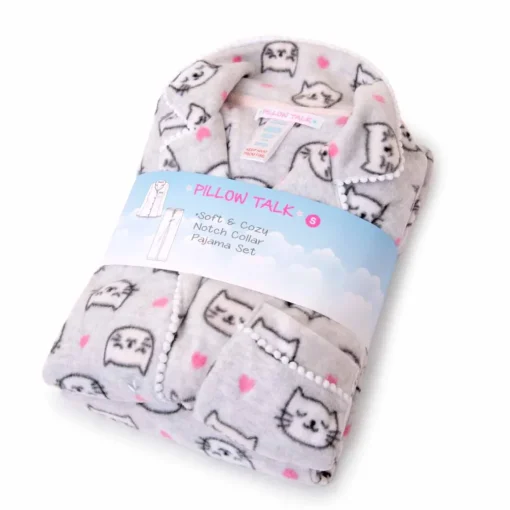 Microfleece Button-Up Pajama Gift Set with Notch Collar