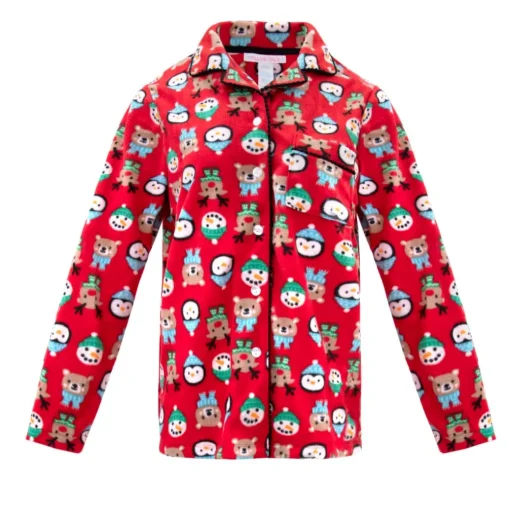 Microfleece Button-Up Pajama Gift Set with Notch Collar