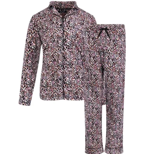 Microfleece Button-Up Pajama Gift Set with Notch Collar