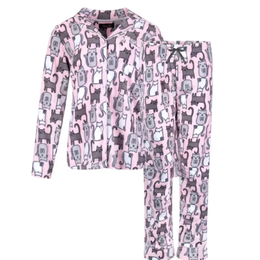 Microfleece Button-Up Pajama Gift Set with Notch Collar