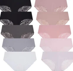10 Pack No Show Lace Back Hipsters