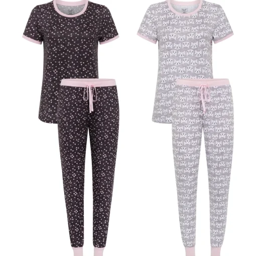 2 Pack Short Sleeve Lightweight Hacci Jogger Set