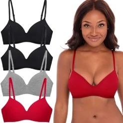 4 Pack Soft Foam Wireless T-Shirt Bra