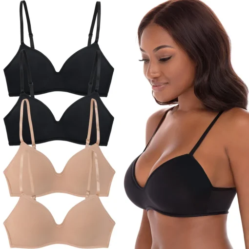 4 Pack Soft Foam Wireless T-Shirt Bra