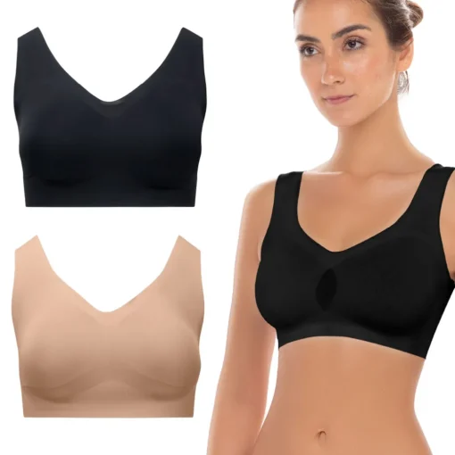 Wireless Sports Bras with Removable Pads and Extra Back Support - 2 Pack